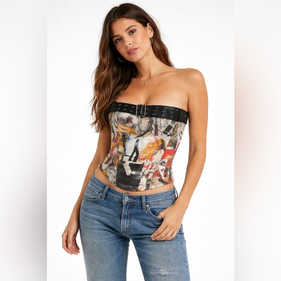 Jaded London Tops - Jaded London Ophelia Strapless Magazine Corset top